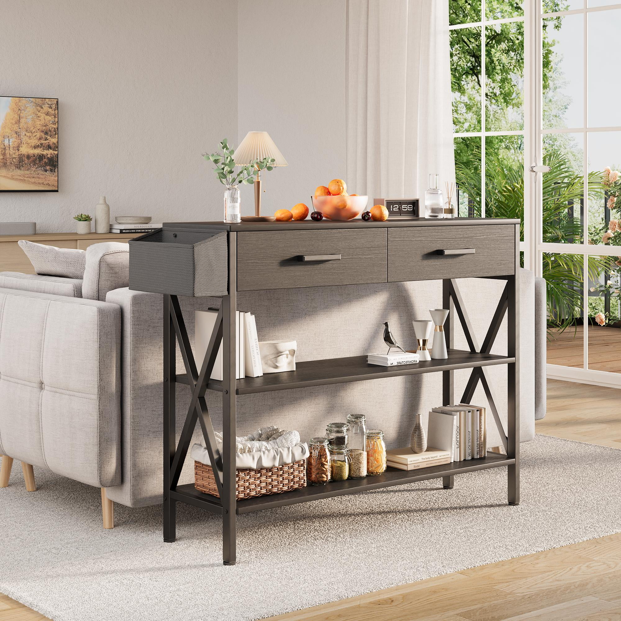 Asofer 39" Industrial Console Table Clearance, Sofa Table with 2 Drawers, Hallway Furniture, Black