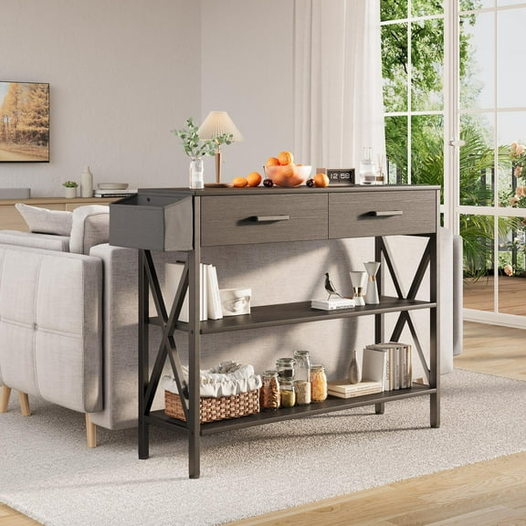 Asofer 39" Industrial Console Table Clearance, Sofa Table with 2 Drawers, Hallway Furniture, Black