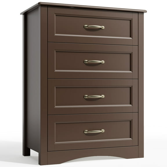 Asofer 4-Drawer Dresser Cabinet with Metal Handle, Modern Wood Chest for Bedroom, Living Room, Dark Brown