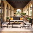thumbnail image 1 of Asofer 4-PCS Outdoor Patio Furniture Set with Glass Table, 2 Wicker Rocking Chair for Backyard, Poolside, Porch, 1 of 12