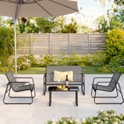 Asofer 4-Piece Outdoor Patio Furniture Set with Glass Table, Bistro Table and Chairs Set for Poolside, Porch, Lawn, Gray