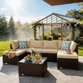thumbnail image 1 of Patio Furniture Set - Includes 7 PCS Wicker Sectional sofa & Coffee Table for Poolside, Garden, Party, Beige, 1 of 10
