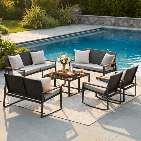 Patio Furniture Set on Sale, Outdoor Conversation Set with Rattan Chair & Coffee Table for Backyard, Poolside Porch, Gray
