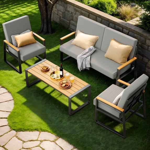 Asofer 4-PCS Patio Furniture Set, Outdoor Conversation Set for lawn, Yard, Poolside, Gray