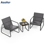 Asofer 3-PCS Outdoor Patio Furniture Set with Glass Table, Bistro Chairs Set for Poolside, Porch, Lawn, Black