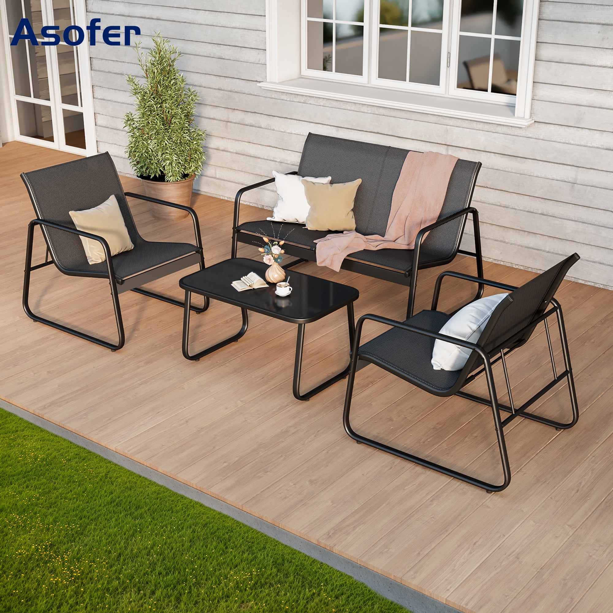 Asofer 4-Piece Outdoor Patio Furniture Set with Gl