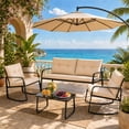 thumbnail image 1 of Asofer 4-Piece Patio Furniture Set, Outdoor Rocking Bistro Set with Loveseat, for Backyard, Poolside, Porch, Beige, 1 of 9
