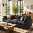 thumbnail image 1 of Asofer 110" Corduroy 3‑Seater Cloud Sofa, Upholstered Couch with Extra Deep Seats, 2 Throw Pillows for Small Space & Apartment, Dark Gray, 1 of 9