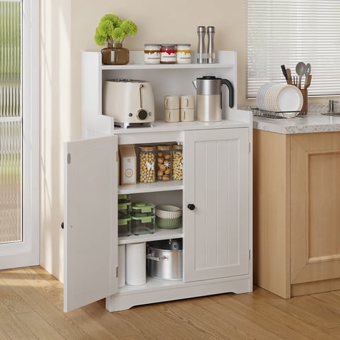 Asofer 40" H Pantry Carbinet, Small Kitchen Storage Cabinet with 2 Doors & 2 Adjustable Shelves for Dining Room, Kitchen, Living Room, Hallway, White