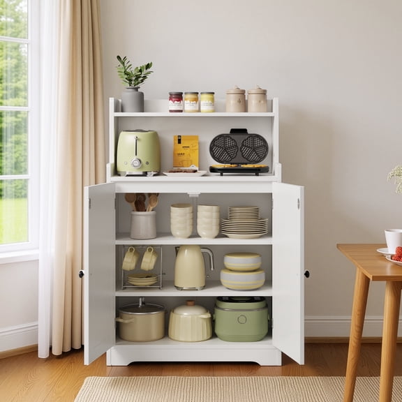 Asofer 40" H Pantry Cabinet, Freestanding Floor Cupboard with 2 Doors, 2 Adjustable Shelves for Kitchen, Living Room, White