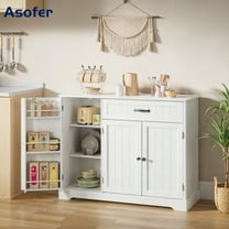 Asofer 42" Kitchen Storage Cabinet, Sideboard Buffet with 3 Doors & 1 Drawer & 8 Shelves, White