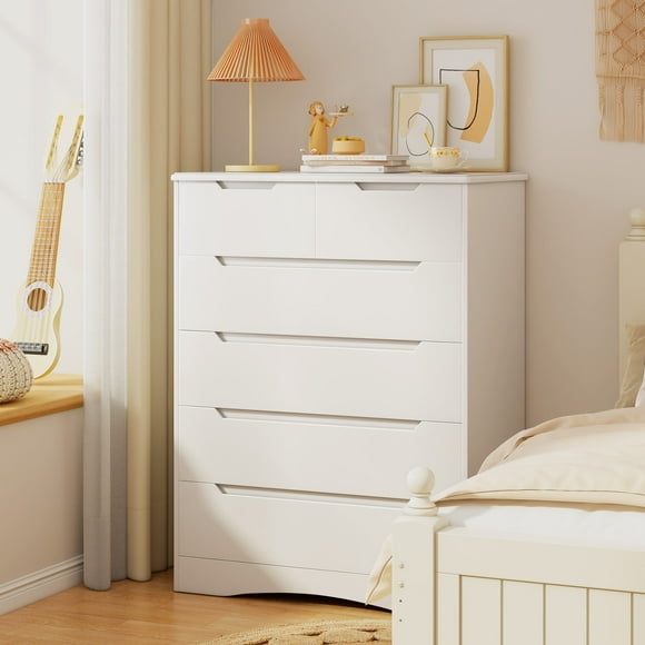 Asofer 6 Drawer Dresser, Chest of Drawers with Large Storage, Dresser for Bedroom, Hallway, White