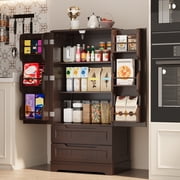 Asofer 47 Kitchen Pantry Storage Cabinet, Wood Buffet Cabinet with 2 Doors, 8 Shelves & 2 Drawers, Dark Brown