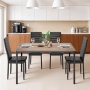 Asofer Dining Table Set for 4, Wood Dining Table with 4 PU Leather Chair for Home and Kitchen, Black