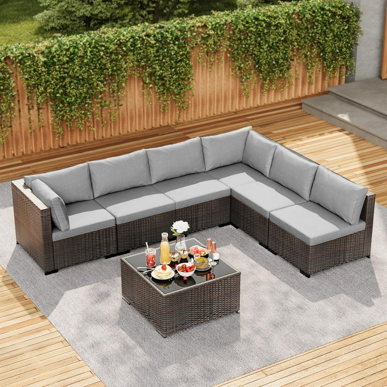 Asofer 7-Piece Outdoor Patio Furniture Set, Conversation Sectional 