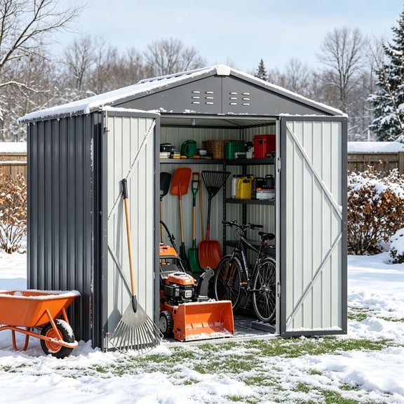Asofer 6x4 FT Metal Outdoor Storage Shed, Lockable Double Door Storage Shed for Backyard Lawn