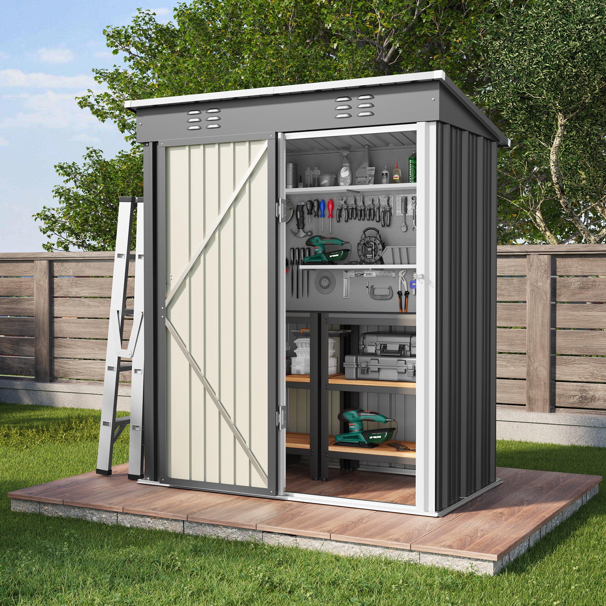 Asofer 5' x 3' Tool Garden Shed, Outdoor Backyard Storage with