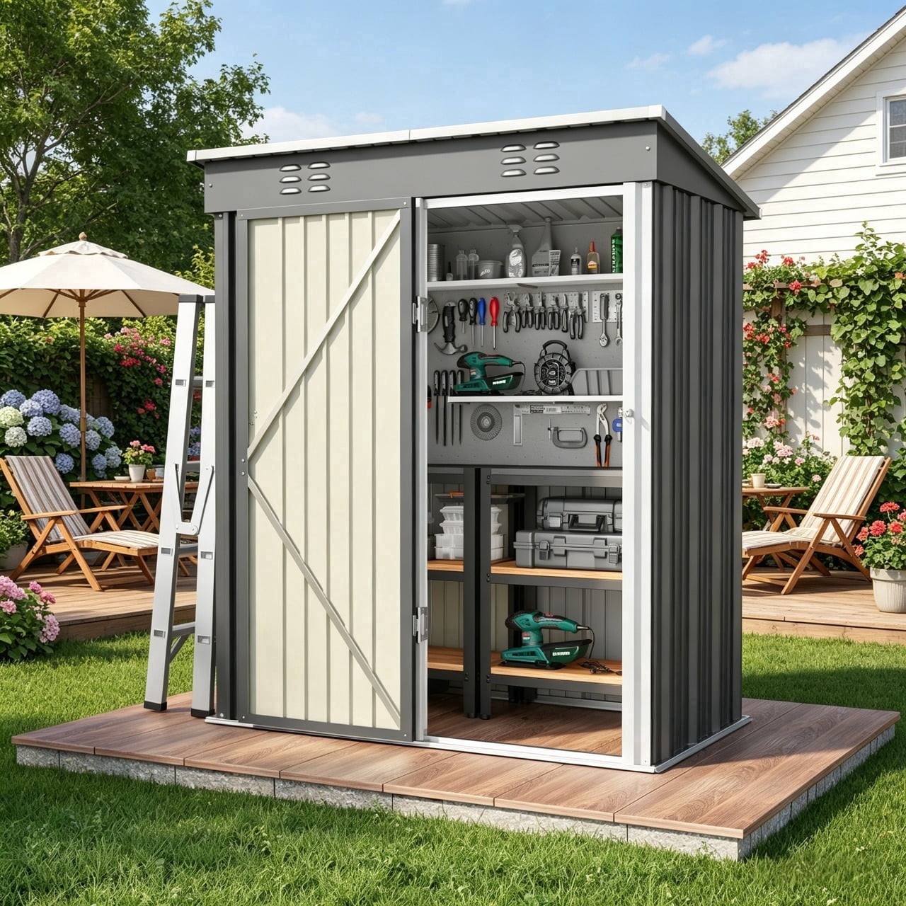 Asofer 5'x3' FT  Storage Shed, All-Weather Metal Utility Tool Shed with Single Lockable Door for Backyard Patio Garden Farmhouse Outdoor Use,  Dark Gray