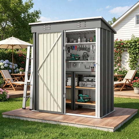 Asofer 5'x3' FT  Storage Shed, All-Weather Metal Utility Tool Shed with Single Lockable Door for Backyard Patio Garden Farmhouse Outdoor Use,  Dark Gray