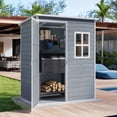 thumbnail image 1 of Asofer 5'x3' Outdoor Storage Shed, Heavy Duty Resin Shed Garden Tool Shed with Floor for Backyard, Patio, Upgraded Structure Frame, Brown, 1 of 7