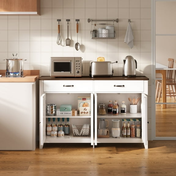 Asofer 55" Sideboard Buffet, 4-Door 2-Drawer with Adjustable Shelves, Retro