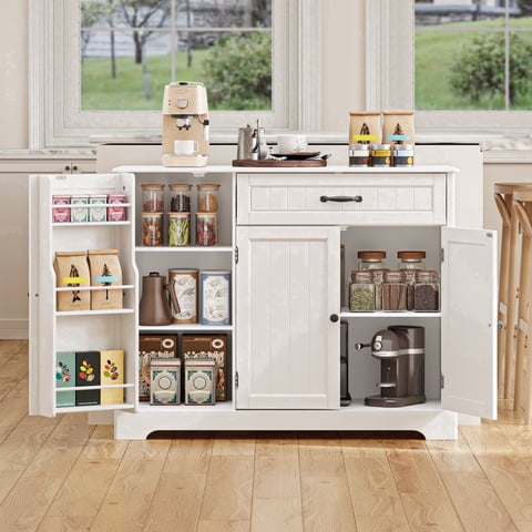 42" Buffet Sideboard Cabinet, Asofer Kitchen Storage Cabinet Coffee Bar with Doors & Drawer - White