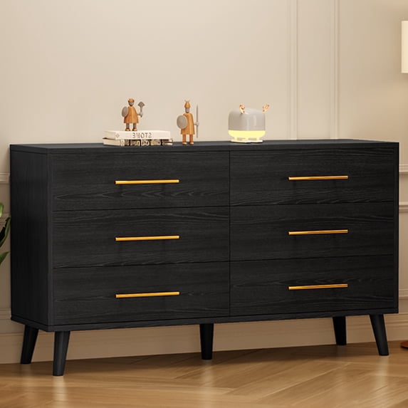 Asofer 6 Drawer Dresser for Bedroom with Metal Handle, for Bedrooms, Living Room, Cloakroom, Black