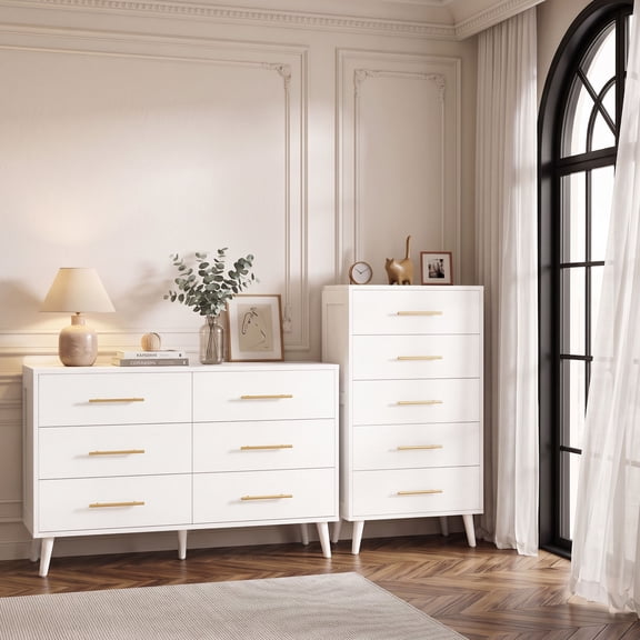 Asofer Bedroom Furniture Set - Includes 6 Drawer Dresser & 5 Drawer Dresser, White