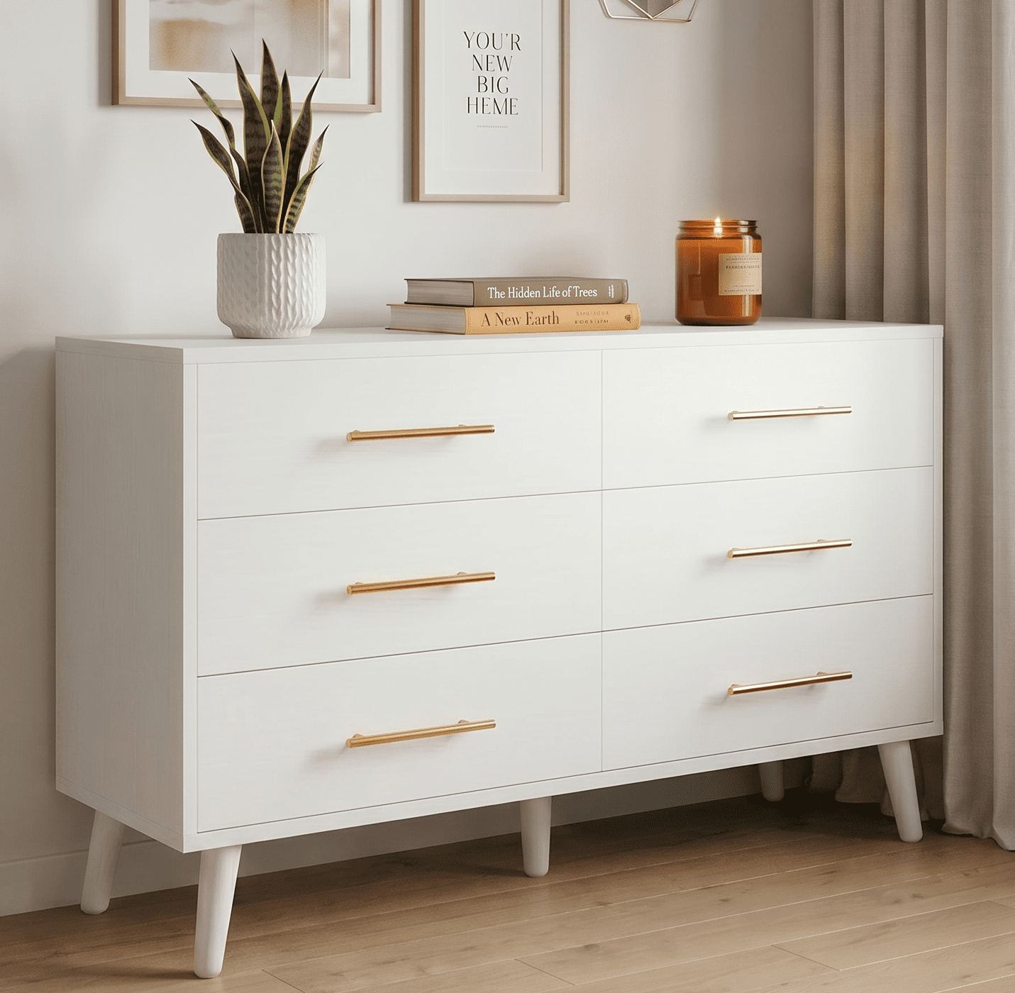 big dresser white FUFU&GAGA Wooden 63 in. Width Wooden 12 Drawer Dresser, Storage Cabinet Console with Wooden Legs, European Style KF390033-01-c it offers smooth Dresser for Bedroom, Asofer 6-Drawer