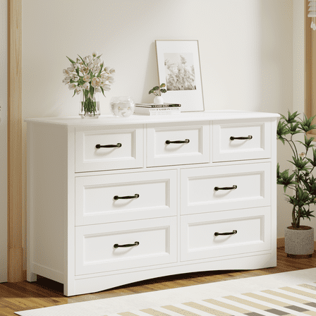 Dresser for Bedroom, Asofer 7-Drawer White Dresser with Metal Handle, Asofer 6-Drawer White Dresser with Metal Handle, Chest of Drawers for Living Room