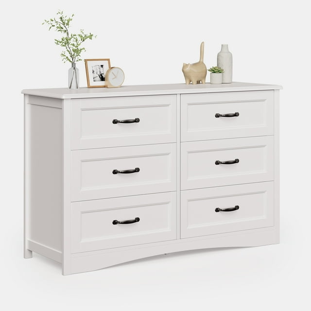 Asofer 6-Drawer White Dresser Cabinet with Metal Handle, for Bedrooms, Living Room, Cloakroom