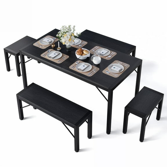 Asofer 6-Piece Dining Set, Compact Kitchen Table & Chairs for Small Spaces, Black