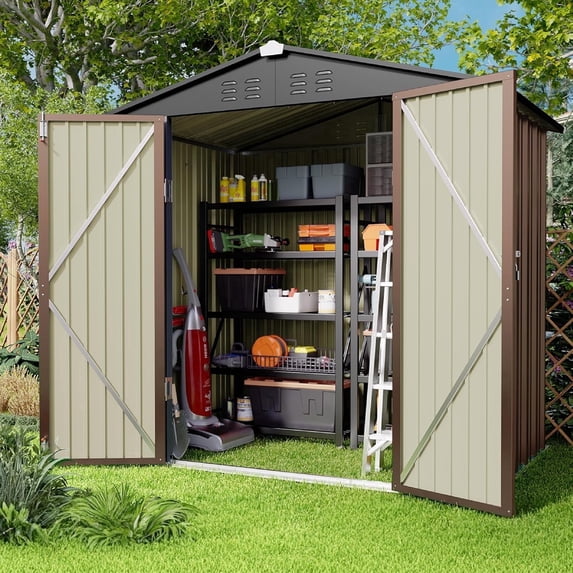 Asofer 6 ft. W x 4 ft. D(25.3 sq. ft.)Galvanized Metal Outdoor Storage Shed, Light Brown
