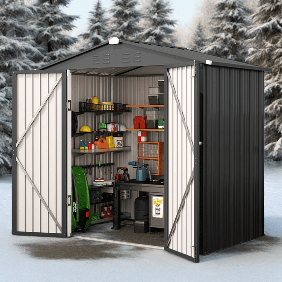 Asofer Outdoor Storage Shed, 6 x 4 FT Metal Garden Shed with Double Lockable Doors,for Backyard Patio Lawn-Dark Grey