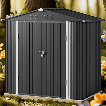 Asofer Outdoor Storage Shed, 6 x 4 FT Metal Garden Shed with Double Lockable Doors,for Backyard Patio Lawn-Dark Grey