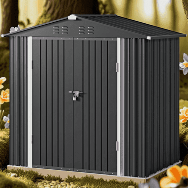Asofer Outdoor Storage Shed, 6 x 4 FT Metal Garden Shed with Double Lockable Doors,for Backyard Patio Lawn-Dark Grey