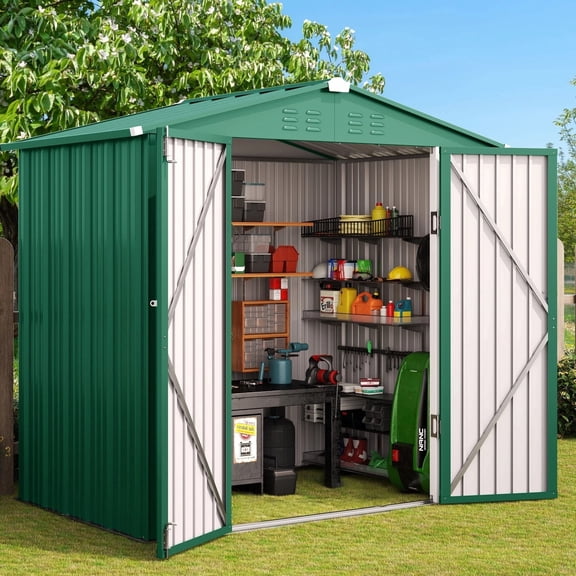 Asofer 6' x 4' Outdoor Storage Shed with Lockable Door Patio Metal Garden Storage for Outside, Green