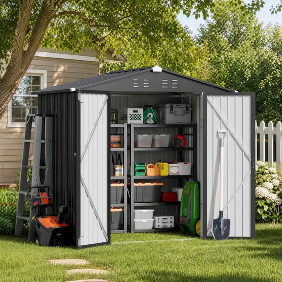 Asofer 6' x 4' Outdoor Storage Shed with Lockable Door Patio Metal Garden Storage for Yard, Dark Gray