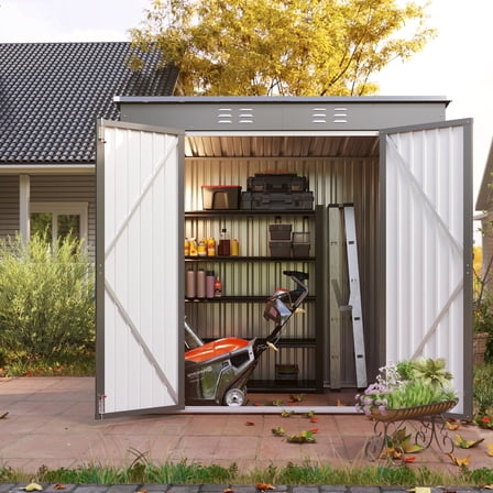 Asofer 6' x 4'  (25.3 sq. ft. )Outdoor Storage Shed with Double Lockable Doors, Anti-Corrosion Metal Garden Shed,  for Backyard Patio Lawn, Dark Gray