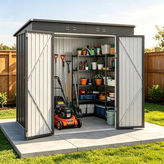 Asofer 6x4ft Dark Gray Alloy Steel Outdoor Storage Shed, All‑Weather Utility Tool Shed with Lockable Double Doors for Backyard Patio Garden Lawn
