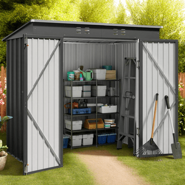 Asofer 6' x 4'  (25.3 sq. ft. )Outdoor Storage Shed with Double Lockable Doors, Anti-Corrosion Metal Garden Shed,  for Backyard Patio Lawn, Dark Gray