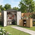 thumbnail image 1 of Asofer 6'x4' Galvanized Metal Storage Shed & Solid Wood Garden Storage Potting Table 2-in-1 Bundle, All Weather Backyard Tool & Workspace Combo, 1 of 12