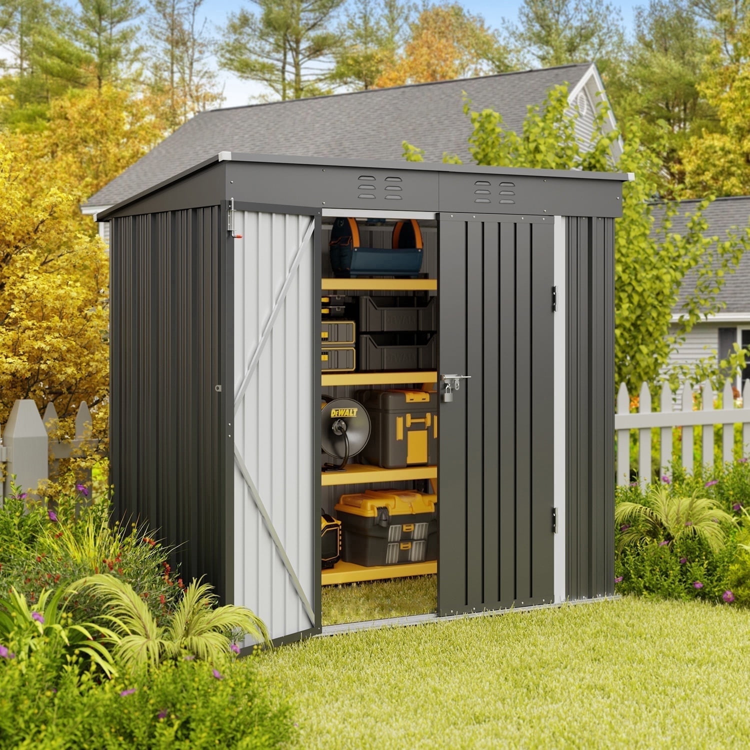 Asofer 6'x4' Outdoor Storage Shed, Heavy Duty Metal Garden Shed with Lockable Door, Waterproof & UV Resistant Galvanized Steel for Patio, Lawn, Bike, Tools, Black