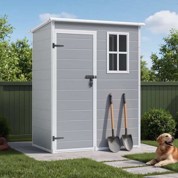Asofer 61.8"D x 38.9"W x 75.9"H (16.8 sq ft) Resin Outdoor Storage Shed with Floor - Gray
