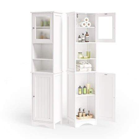 Asofer 67.1"H Bathroom Storage Cabinet with Adjustable Shelves, 2 Doors for Bathroom, Kitchen, Living Room, White
