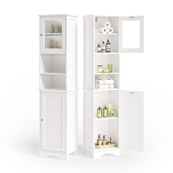 Asofer 67.1"H Bathroom Storage Cabinet with Adjustable Shelves, 2 Doors for Bathroom, Kitchen, Living Room, White