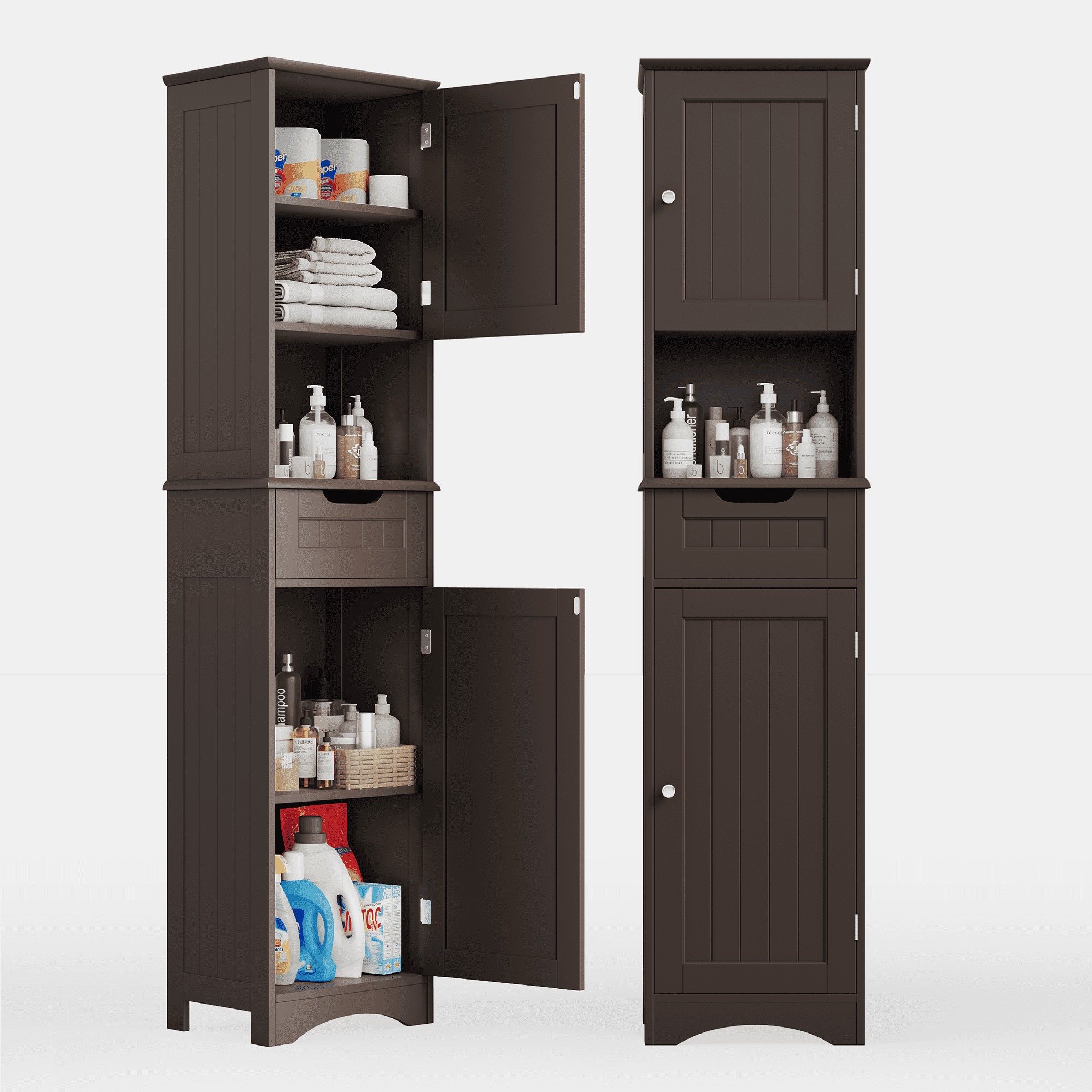 Asofer 67" Tall Bathroom Storage Cabinet, Modern Narrow Linen Tower ...