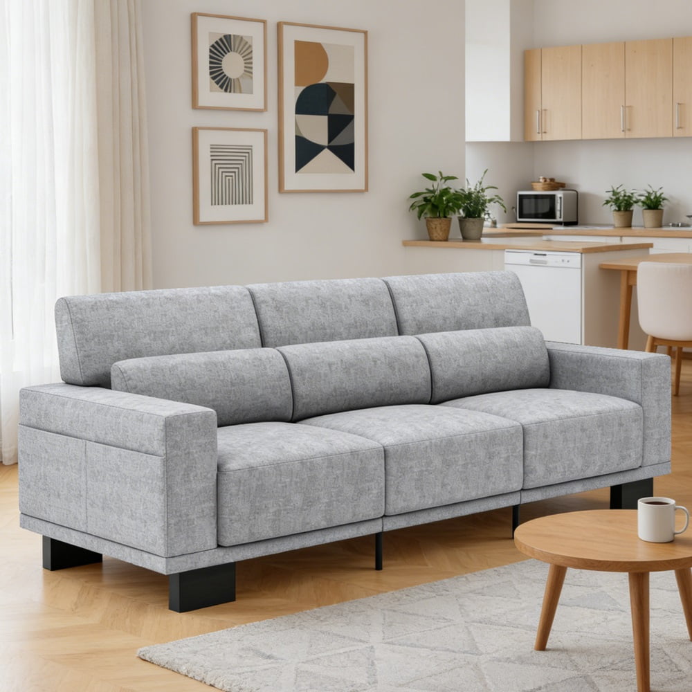 Asofer 68" Sofa Couch Living Room Small Space with 3 Soft Pillows Large Storage Pocket Linen Upholstered Sturdy Wood Legs Easy Assembly, Gray - Walmart.com