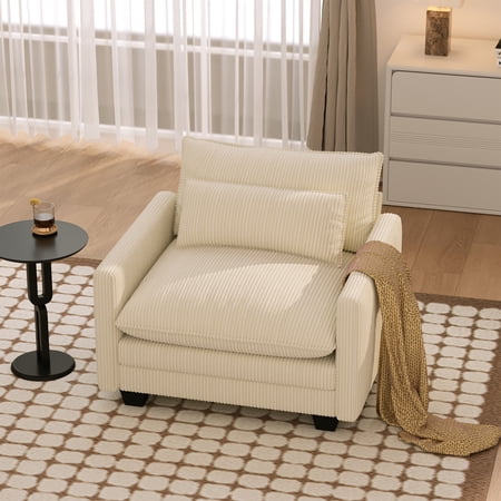 Comfy Cloud Corduroy Single Accent Chair with Thick Memory Foam Cushion, Removable Washable Zipper Cover & Plush Arm Pillow, Indoor Leisure Sofa for Bedroom Balcony Living Room, Yellow