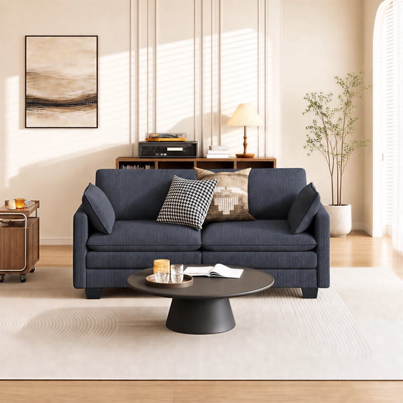 Asofer 75" Comfy Upholstered Sofa Couch, 2 Seater Couch for Living Room, Loveseat with Extra Deep Seats, 2 Pillows, Dark Gray